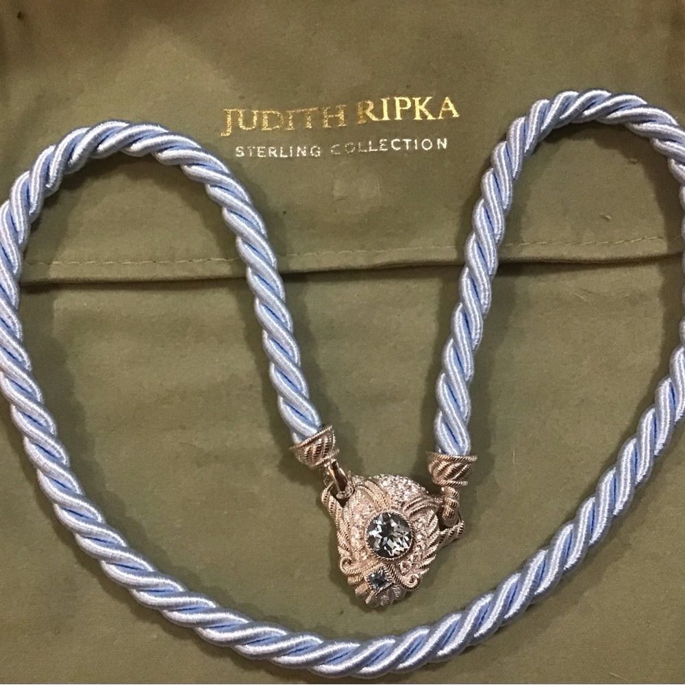 Judith Ripka:sterling silver blue twisted cord,blue topaz 3 piece necklace set.